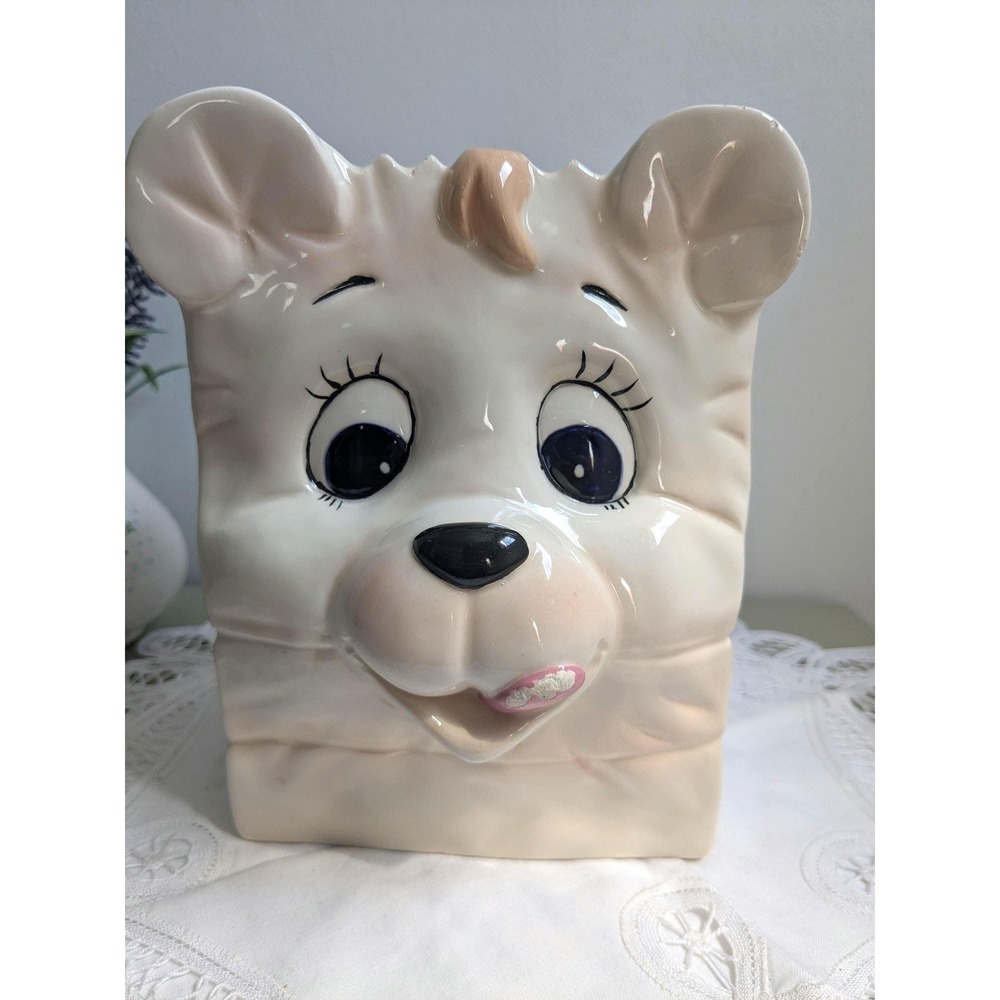 Vintage Bear Planter Ceramic, Cute Kitschy Bear Container, Retro Animal Planter